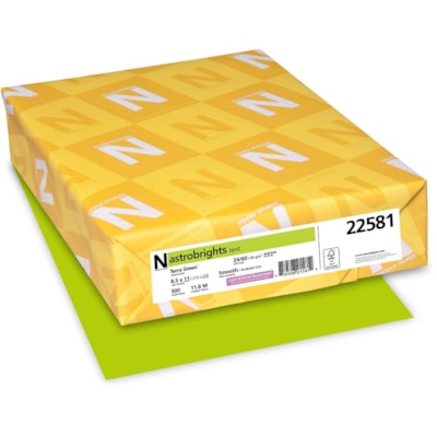 Astrobrights - Papier couleur 22581 - format lettre - 8 1/2 po (215,90 mm) x 11 po (279,40 mm) - 24 lb (10886,22 g) Poids de Base - Lisse - Sans acide, Sans lignine, Sans chlore, Heavyweight - Vert terra - 500 / Ramette FSC LASER INKJET GUARANTEED TERRA GREEN