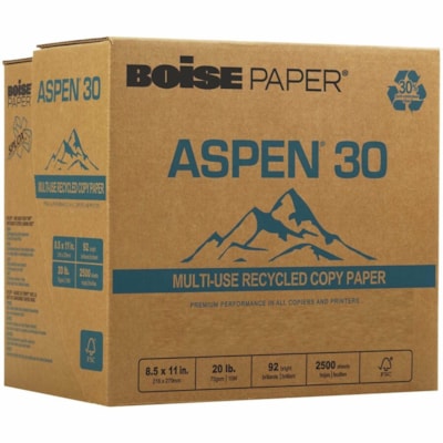 Aspen 30 Multi-use Copy Paper - 92 Brightness - Letter - 8 1/2" (215.90 mm) x 11" (279.40 mm) - 20 lb (9071.85 g) Basis Weight - Smooth - Jam-free, Acid-free - White - 2500 / Carton PREMIUM COPY PAPER 8.5 X 11" 2500 PAGES