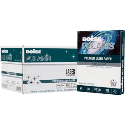 Boise - Papier imprimable POLARIS - 98 Luminosité - format lettre - 8 1/2 po (215,90 mm) x 11 po (279,40 mm) - 24 lb (10886,22 g) Poids de Base - Lisse - Sans acide - Blanc brillant - 500 Feuilles per rame - 500 Feuille 8 5X11 BRILLANCE 98  500/EMB BLANC