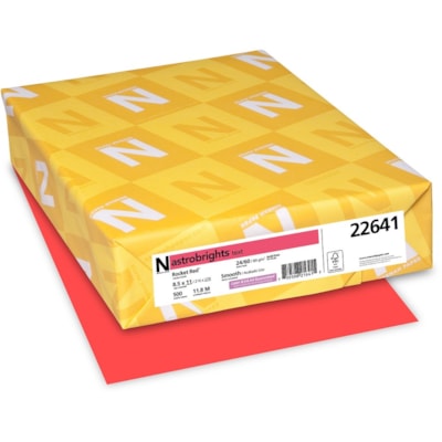 Astrobrights Color Copy Paper - Rocket Red - Letter - 8 1/2" (215.90 mm) x 11" (279.40 mm) - 24 lb (10886.22 g) Basis Weight - Smooth - Acid-free, Lignin-free, Chlorine-free, Heavyweight - Rocket Red - 500 / Ream FSC LASER INKJET GUARANTEED ROCKET RED
