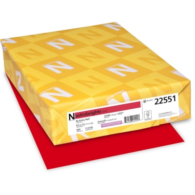 Astrobrights - Papier couleur - format lettre - 8 1/2 po (215,90 mm) x 11 po (279,40 mm) - 24 lb (10886,22 g) Poids de Base - Lisse - Green Seal - Sans acide, Sans lignine, Sans chlore, Heavyweight - Rouge - 500 / Ramette FSC LASER JET D'ENCRE GARANTIE RE-ENTREE ROUGE