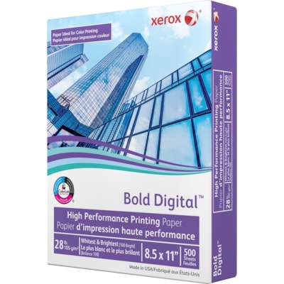 Papier copie et multi-usage Color Xpressions Laser - Blanc Xerox - 100 Luminosité - format format lettre - 8 1/2 po (215,90 mm) x 11 po (279,40 mm) - 28 lb (12700,59 g) Poids de Base - Lisse - Sustainable Forestry Initiative (SFI) - Non enduit - Blanc - 500 / Ramette XEROX BOLD PAP. D'IMP NUM TEXTE  BLANC  FSC