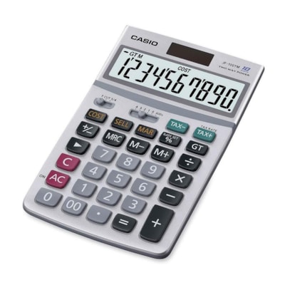 Casio Desktop Calculator - Big Display, Easy-to-read Display - 10 Digits - Battery/Solar Powered - 1.3" Height x 4.2" Width x 6.8" Length - Silver 10 DIGIT LARGE ANGLED DISPLAY TAX/COST SELL MARGIN FUNCTIONS