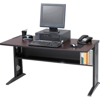 Safco Reversible Top Computer Desk - Laminated Rectangle, Medium Oak Top - Black Base - 1 Shelf(ves) - 28" (711.20 mm) Table Top Length x 47.5" (1206.50 mm) Table Top Width x 1" (25.40 mm) Table Top Thickness - 30" (762 mm) Height - Educational Environment - Assembly Required - Mahogany - 1 Each MAHOGANY AND MEDIUM OAK 