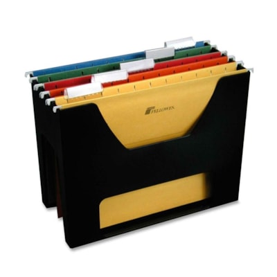 Fellowes Letter Size Desktopper - 5 x File - 9.8" (247.65 mm) Height x 12.5" (317.50 mm) Width x 5.5" (139.70 mm) Depth - Desktop - 100% Recycled - Black - 1 Each HIGH IMPACT PLASTIC 5 COLOURED HANGING FOLDERS INCL. FELLOWES