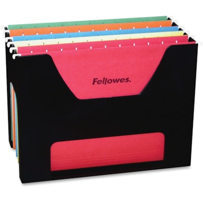 Fellowes Legal Size Desktopper - 5 x File - 9.8" (247.65 mm) Height x 15" (381 mm) Width x 5.5" (139.70 mm) Depth - Desktop - 100% Recycled - Black - 1 Each HIGH IMPACT PLASTIC 5 COLOURED HANGING FOLDERS INCL. FELLOWES