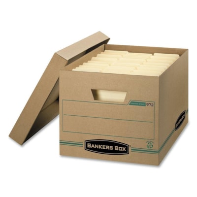 Bankers Box Earth Storage Box - External Dimensions: 12" (304.80 mm) Width x 15" (381 mm) Depth x 10" (254 mm) Height - Media Size Supported: Letter, Legal - Lift-off Closure - Medium Duty - Stackable - Kraft - Kraft - For Document - Recycled - 1 Each  