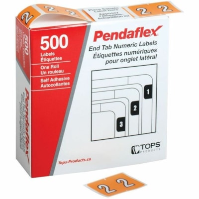 Pendaflex - Étiquettes de classement à onglets finaux numériques - #2 - Nombre - largeur de 1 1/4 po (31,75 mm) x longueur de 15/16 po (23,81 mm) - Rectangulaires - Orange clair - Autocollant - 500 / boîte COMPATIBLE DATAFILE RENFORCÉ DE MYLAR  BOÎTE DE 500