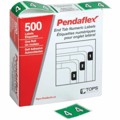 Pendaflex - Étiquettes de classement à onglets finaux numériques - #4 - Nombre - largeur de 1 1/4 po (31,75 mm) x longueur de 15/16 po (23,81 mm) - Rectangulaires - Vert clair - Autocollant - 500 / boîte COMPATIBLE DATAFILE RENFORCÉ DE MYLAR  BOÎTE DE 500