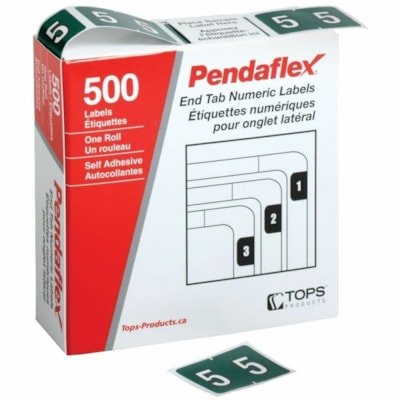 Pendaflex - Étiquettes de classement à onglets finaux numériques - #5 - Nombre - largeur de 1 1/4 po (31,75 mm) x longueur de 15/16 po (23,81 mm) - Rectangulaires - Vert foncé - Autocollant - 500 / boîte COMPATIBLE DATAFILE RENFORCÉ DE MYLAR  BOÎTE DE 500