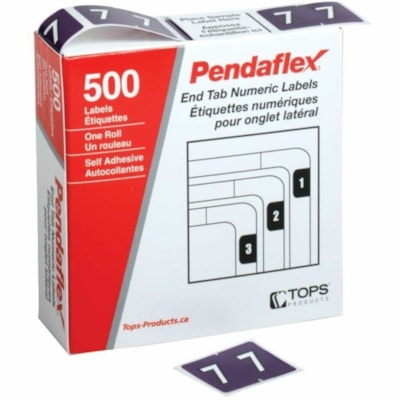 Pendaflex - Étiquettes de classement à onglets finaux numériques - #7 - Nombre - largeur de 1 1/4 po (31,75 mm) x longueur de 15/16 po (23,81 mm) - Rectangulaires - Pourpre - Autocollant - 500 / boîte COMPATIBLE DATAFILE RENFORCÉ DE MYLAR  BOÎTE DE 500