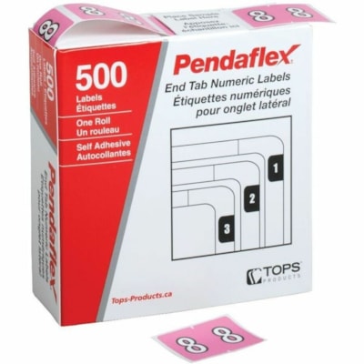 Pendaflex - Étiquettes de classement à onglets finaux numériques - #8 - Nombre - largeur de 1 1/4 po (31,75 mm) x longueur de 15/16 po (23,81 mm) - Rectangulaires - Lilas - Autocollant - 500 / boîte COMPATIBLE DATAFILE RENFORCÉ DE MYLAR  BOÎTE DE 500