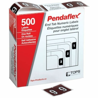 Pendaflex - Étiquettes de classement à onglets finaux numériques - #9 - Nombre - largeur de 1 1/4 po (31,75 mm) x longueur de 15/16 po (23,81 mm) - Rectangulaires - Brun - Autocollant - 500 / boîte COMPATIBLE DATAFILE RENFORCÉ DE MYLAR  BOÎTE DE 500