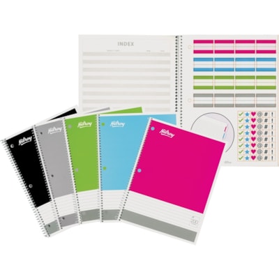 Hilroy - Cahier à spirales - 100 Feuilles - 200 Pages - Avec ligne Réglure - format lettre - Papier Blanc - Couverture Noir, Rose, Gris, Vert, Bleu - Fiches - 1 chaque 200 PAGES 