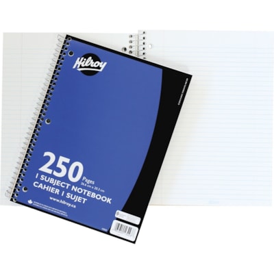 Hilroy Executive Coil One Subject Notebook - 250 Sheets - Spiral - 8" (203.20 mm) x 10 1/2" (266.70 mm) Sheet Size - Subject - 1 Each  