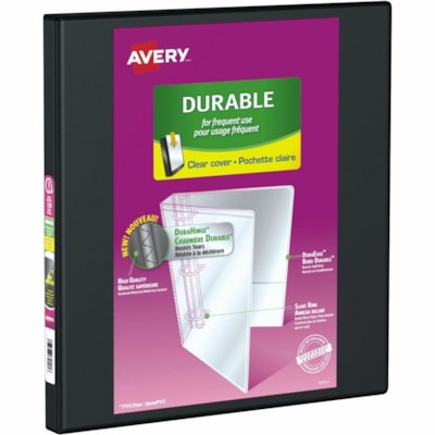 Avery® Durable View Binder 1/2" , Slant D Rings, Black - 1/2" (12.70 mm) Binder Capacity - Letter - 8 1/2" (215.90 mm) x 11" (279.40 mm) Sheet Size - Fastener(s): D-Ring - Black - Recycled - Durable, Gap-free Ring - 1 Each SLANT D RINGS BLACK