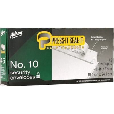 Hilroy Press-It Seal-It Self Adhesive Envelope - Business - #10 - 4 1/8" (104.78 mm) Width x 9 1/2" (241.30 mm) Length - 20 lb (9071.85 g) - 45 / Box #10 SECURITY  45/BX 4-1/8 X 9-1/2