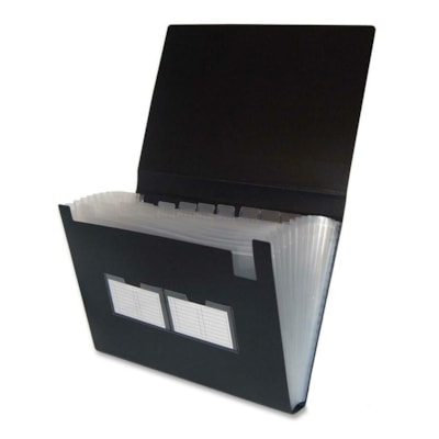 VLB Letter Expanding File - 13 Pocket(s) - Black - Elastic Closure - 1 Each SPINE INDEX POCKET BUSINESS CARD & INDEX POCKET SPINE