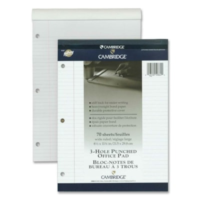 Hilroy - Bloc-notes du bureau de Cambridge - 70 Feuilles - Reliure spirale - Avec ligne Front Ruling - Margin Avec ligne - 20 lb (9071,85 g) Poids de Base - format légal - format 8 1/2 po (215,90 mm) x 11 3/4 po (298,45 mm) - Paper Blanc - Numéroté, Couverture durable, Facile &# LIGNÉ  RELIURE AU HAUT PERFORÉES 3 TROUS 70FEUIL/BLOC