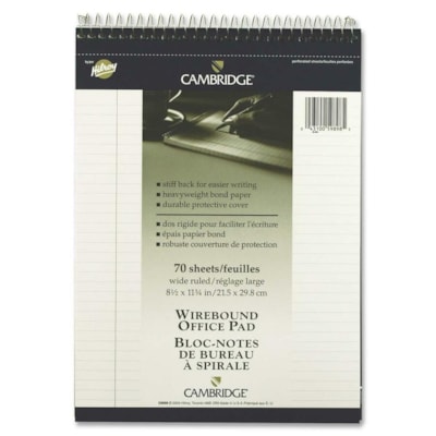 Hilroy Top Wire Bound Notebook - 80 Sheets - Wire Bound - 18 lb (8164.66 g) Basis Weight - 8 1/2" (215.90 mm) x 11 3/4" (298.45 mm) Sheet Size - White Paper - Copper Binding - Stiff Cover - Durable Cover, Stiff-back - 1 Each 70 SHEETS HEAVYWEIGHT WHITE BOND COLLEGE RULED CAMBRIDGE