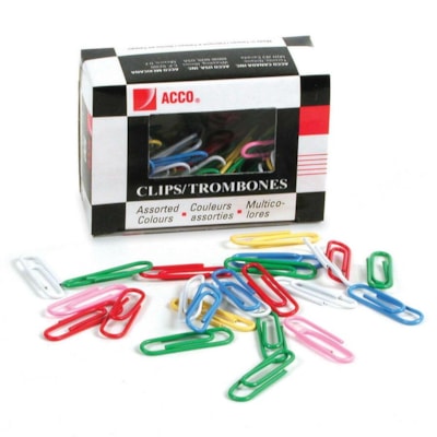 ACCO Vinyl Coated Color Paper Clip - Assorted - 500 / Box ASSORTED COLOURS ACCO 500/PK 