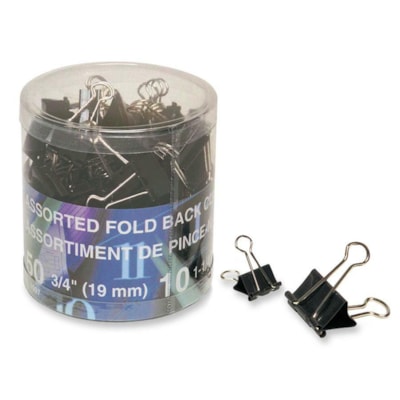 Acme United Foldback Clip - Black - Steel - 60 / Pack ASSORT SIZES: 50X 3/4" (19MM) AND 10X 1-1/4" (32MM)