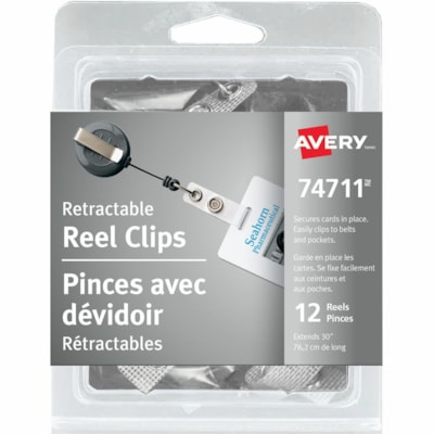 Avery® Retractable Reel Clip, 30" - 30" (762 mm) Height - 12 / Pack HORIZONTAL   EXTENDS 30" PKG/12