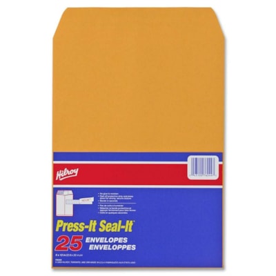 Hilroy Press-It Seal-It Kraft Adhesive Envelope - Business - 9" (228.60 mm) Width x 12" (304.80 mm) Length - 25 / Pack 25/PK  KRAFT 