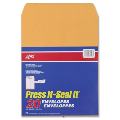 Hilroy - Enveloppes adhésives Kraft Press-It Seal-It - Entreprise - largeur de 10 po (254 mm) x longueur de 13 po (330,20 mm) - Autoscellant - 20 / emballage ENVELOPPES AUTO-ADHÉSIVES KRAFT - 10 X 13 PO - 20/PAQ
