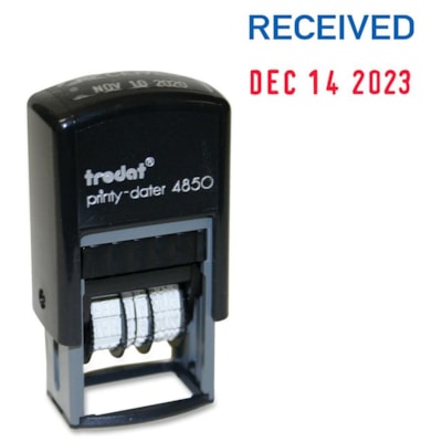 Trodat 4850 Printy Self Inking Stamp - Message/Date Stamp - "RECEIVED" - Recycled - 1 Each 10 YEAR BAND TEXT BLU DATE RED MINI PHRASE