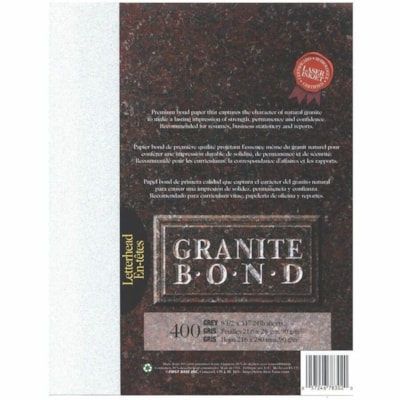 St. James® Granite Bond, 24 lb Letter-Size Paper, Gray, Pack of 400, 78302 - Letter - 8 1/2" (215.90 mm) x 11" (279.40 mm) - 24 lb (10886.22 g) Basis Weight - Green Seal - Acid-free, Lignin-free - Gray - 400 Pack  24LB LETTER TEXTURED APPEARANC RECYCLED W/30% PCW  400SHT/PK