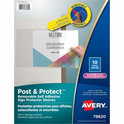 Avery® Post & Protect Removable Self-Adhesive Display Protector - For Letter 8 1/2" (215.90 mm) x 11" (279.40 mm) Sheet - Rectangular - Clear - 10 / Pack DISPLAY PROTECTORS CLEAR