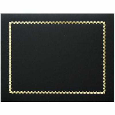 St. James® Classic Linen 83464 Letter Certificate Holder - 8 1/2" (215.90 mm) x 11" (279.40 mm), 8" (203.20 mm) x 10" (254 mm), 8 19/64" (210.82 mm) x 11 45/64" (297.18 mm) - Linen, Cover Stock - Black, Gold Foil - 5 / Pack  FOIL FIRST BASE RECYCLED W/ 30% PCW