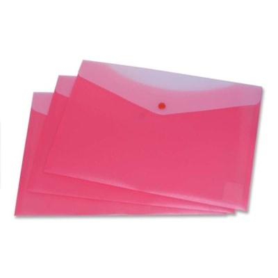 VLB Vinyl File Pocket - 9" (228.60 mm) x 13 1/4" (336.55 mm) - 2 Front & Back Pocket(s) - Polypropylene - Strawberry - 1 Each BUTTON CLOSURE VLB