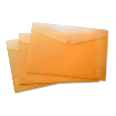 VLB Vinyl File Pocket - 9" (228.60 mm) x 13 1/4" (336.55 mm) - 2 Front & Back Pocket(s) - Polypropylene - Yellow - 1 Each BUTTON CLOSURE VLB