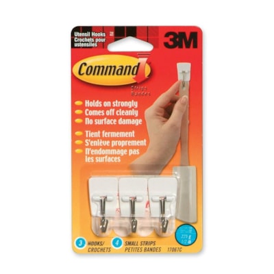 3M Command Adhesive Utensil Hook - 3 Hooks - 8 oz (226.80 g) Capacity - for Multipurpose - 3 / Pack 1/2 LB. 3/PACK UTENSIL HOOKS