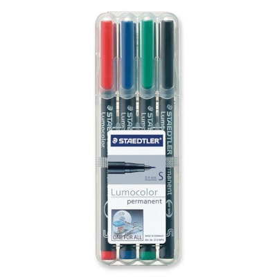 Marqueur permanent Universal Lumocolor - 0,4 mm (0,02 po) Supr fine Pointe de marqueur - Rechargeable - Ink Rouge, Bleu, Vert, Noir - Barrel Noir Polypropylène - 4 / Ensemble ENCRE INDÉLÉBILE&PERMA. SÈCHE INSTANTANT.STEADTLER LUMOCOLOR