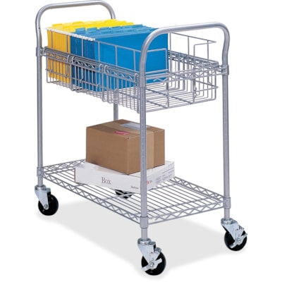 Safco Wire Mail Cart - 600 lb (272155.42 g) Capacity - 4 Casters - 4" (101.60 mm) Caster Size - Steel - 26.8" (679.45 mm) Width x 18.8" (476.25 mm) Depth x 38.5" (977.90 mm) Height - Gray - 1 Each SILVER 