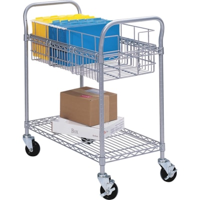 Safco Wire Mail Cart - Dual Handle - 600 lb (272155.42 g) Capacity - 4 Casters - 4" (101.60 mm) Caster Size - Steel - 18.8" (476.25 mm) Width x 39" (990.60 mm) Depth x 38.5" (977.90 mm) Height - Metallic Gray - 1 Each SILVER 