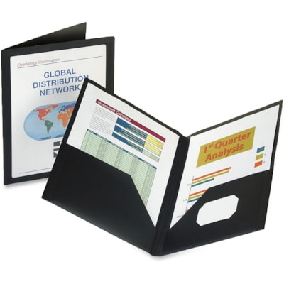 Oxford ViewFolio Letter Pocket Folder - 8 1/2" (215.90 mm) x 11" (279.40 mm) - 100 Sheet Capacity - 2 Pocket(s) - Black - 1 Each POLY CONSTRUCTION HOLDS 80SHTS BUSINESS CARD HOLDR