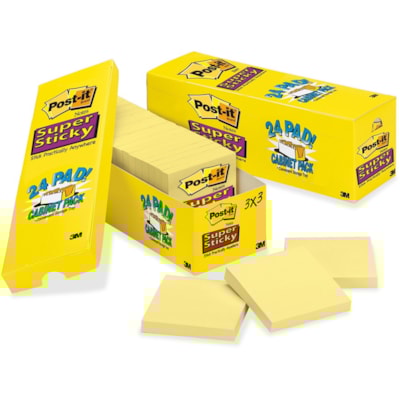 Post-it® Cabinet Pack Super Sticky Notes - 3" (76.20 mm) Flag/Note Width x 3" (76.20 mm) Flag/Note Length - Square - Canary Yellow - Self-adhesive - 24 / Pack 3X3 CABINET PACK 24 PADS PER PACK YELLOW