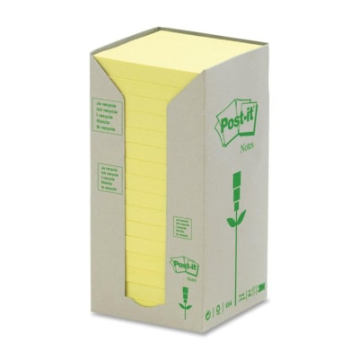 3M - Feuillets autoadhésifs recyclés - largeur de drapeau/note 3 po (76,20 mm) x longueur de drapeau/note 3 po (76,20 mm) - Carré - Jaune - Papier - Autocollant, Repositionnables - Recyclé - 16 / emballage JAUNE 3X3" 16 BLOCS/PQT  100% RECYCLÉS  CERTIFIÉ BLUE ANGEL