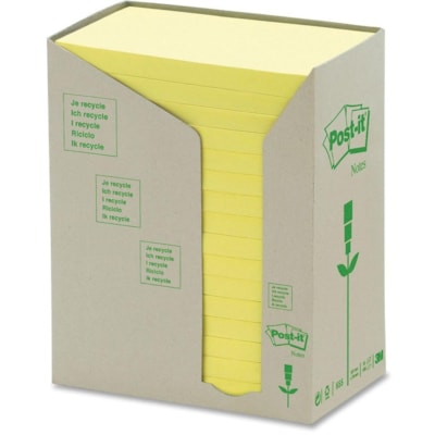 3M Green Recycled Notes - 1600 x Yellow - 3" (76.20 mm) Flag/Note Width x 5" (127 mm) Flag/Note Length - Rectangle - Yellow - Paper - Self-adhesive, Repositionable - Recycled - 16 / Pack YELLOW 3X5 16 PADS 100\% RECYCLED BLUE ANGEL CERTIFIED