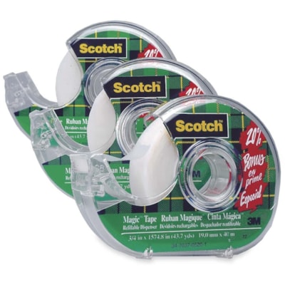 3M Scotch Magic transparent Tape with Dispenser - 27.3 yd (25 m) Length x 0.75" (19 mm) Width - 1" (25.40 mm) Core - Dispenser Included - For Mending, Sealing - 1 / Pack VALUE PACK  DISPENSERED 