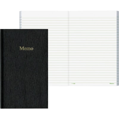 Blueline Glue Binding Side Open Memo Book - 100 Sheets - Glue - 6 3/4" (171.45 mm) x 4" (101.60 mm) Sheet Size - Black Paper - Black Cover - Pocket, Flexible Cover - Recycled - 1 Each 100 PAGES 6 13/16"X4" 50% RECY WITH 10% POST CONSUMER WASTE.