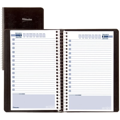 Blueline Undated Daily Planners - Daily - 1 Year - January to December - 8:00 AM to 9:00 PM - Hourly - 5" (127 mm) x 8" (203.20 mm) Sheet Size - Spiral Bound - Black - Bilingual, Phone Directory, Address Directory, Notes Area - 1 Each BLACK LIZARD COVER  BIL.  396P SIZE: 8" X 5"