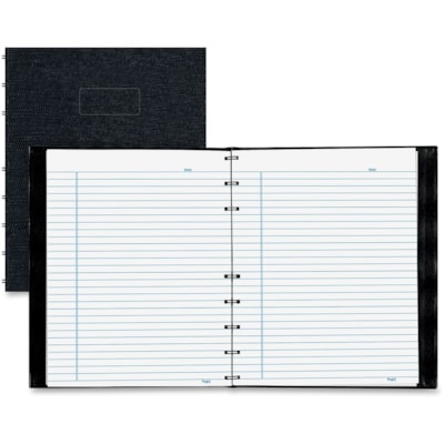 Blueline Notepro Lizard-Look Hard Cover Composition Book - 150 Sheets - Twin Wirebound - Ruled Margin - 9 1/4" (234.95 mm) x 7 1/4" (184.15 mm) Sheet Size - Black Cover - Hard Cover, Self-adhesive, Index Sheet, Micro Perforated, Pocket, Durable Cover - Recycled - 1 Each BLACK LIZARD COVER 9-1/4X7-1/4 150 PAGES TWIN WIRE BINDING