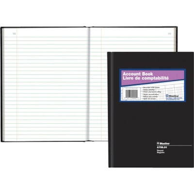 Blueline - Livres de comptes série A796 - 200 Feuilles - Perfect Bind - format 7 11/16 po (19,5 cm) x 10 1/4 po (26 cm) - Sheet(s) Blanc - Couverture Noir - Recyclé - 1 chaque 10 1/4X7 3/4 PO 200 PAGES BLAN COUV RIGIDE NOIRE 50% MAT RECY