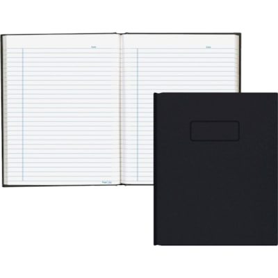 Blueline Hardbound Business Books - 96 Sheets - 192 Pages - Perfect Bound - Ruled Blue Margin - 9 1/4" (234.95 mm) x 7 1/4" (184.15 mm) Sheet Size - White Paper - Black Cover - Hard Cover, Self-adhesive, Index Sheet - Recycled - 1 Each STIFF VINYL COVER REINFORCED HINGE RULED W/ MARGIN 192 PAGE