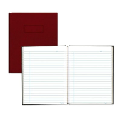 Blueline College Ruled Composition Book - 96 Sheets - 192 Pages - Perfect Bound - Blue Margin - 9 1/4" (234.95 mm) x 7 1/4" (184.15 mm) Sheet Size - White Paper - Red Cover - Hard Cover, Self-adhesive, Index Sheet - Recycled - 1 Each STIFF VINYL COVER REINFORCED HINGE RULED W/ MARGIN 192 PAGE